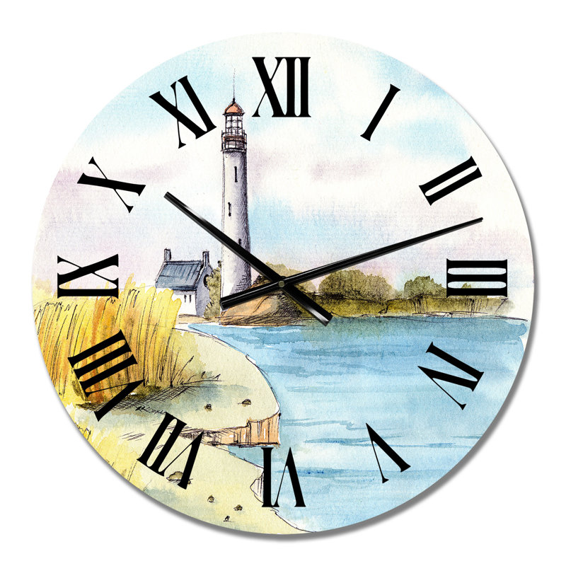 Phare sur un bord de mer lointain - Horloge murale nautique et côtière, Moyen