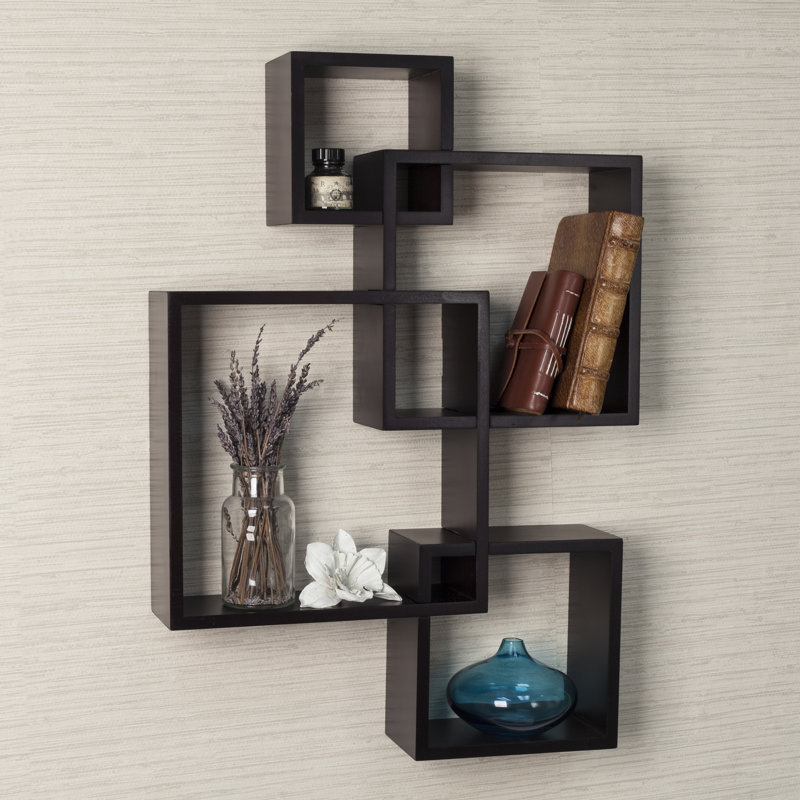 Intersecting Cube Accent Wall Shelf, Espresso, 17.75" H x 25" W x 3.8" D