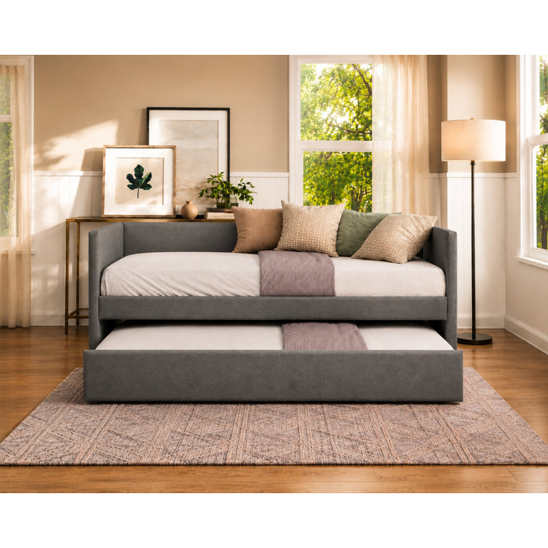 Nestlecove Upholstered Daybed With Pullout Trundle, Dark Gray