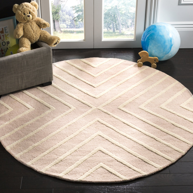 Tapis en laine touffeté à la main Clust, Rond 5 pi, Rose / Ivoire