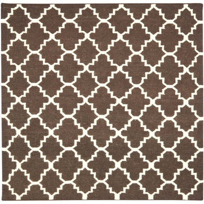 Tapis brun / ivoire en laine et coton tissé à la main à plat Rodgers