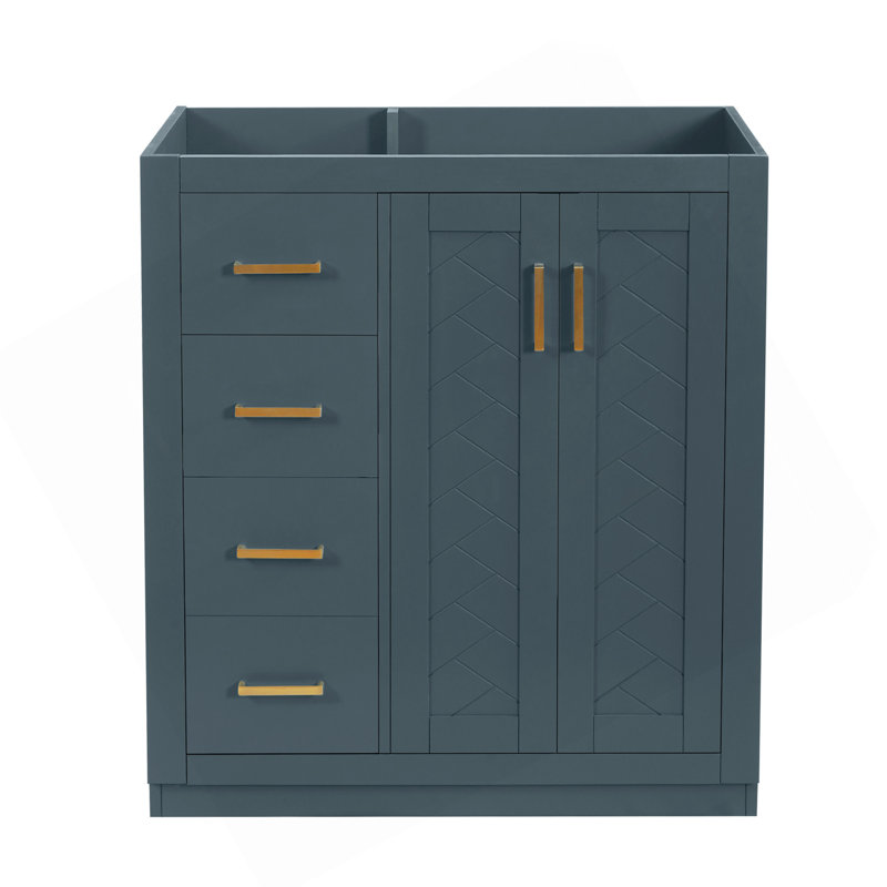 Ensemble de meuble-lavabo autoportant avec cadre en bois massif 30 po, 3 tiroirs et portes à fermeture douce