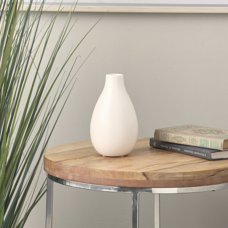 Mable Metal Table Vase, White
