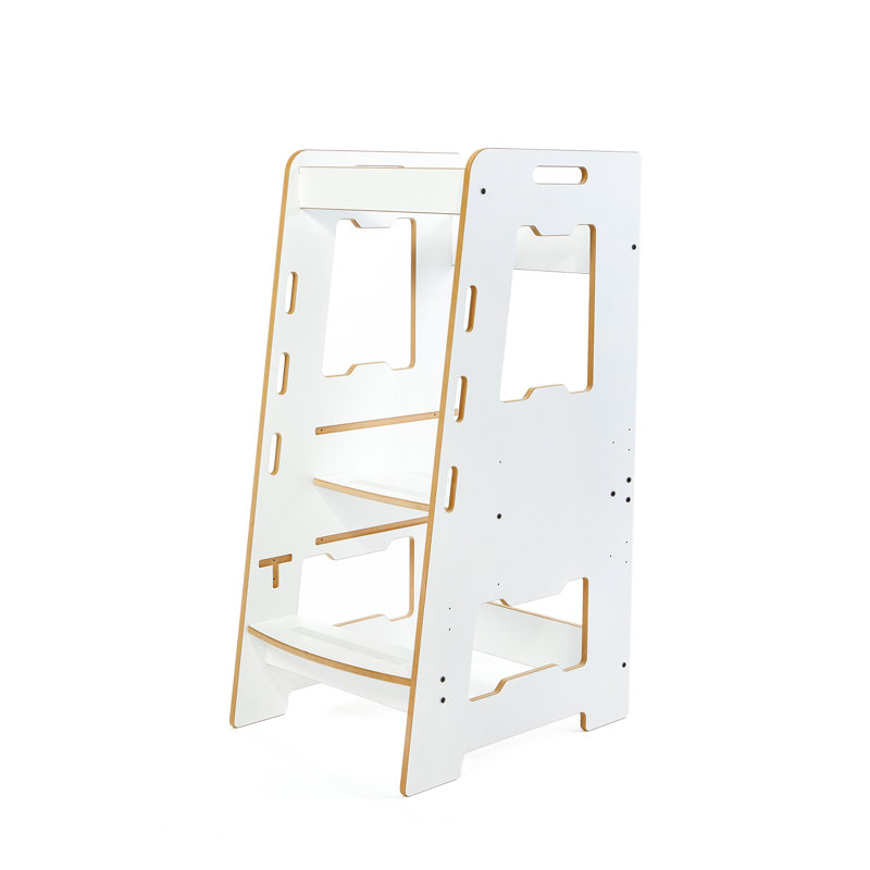 Kitchen counter kids Adjustable 2 Step Stool, White/White Wood Grain
