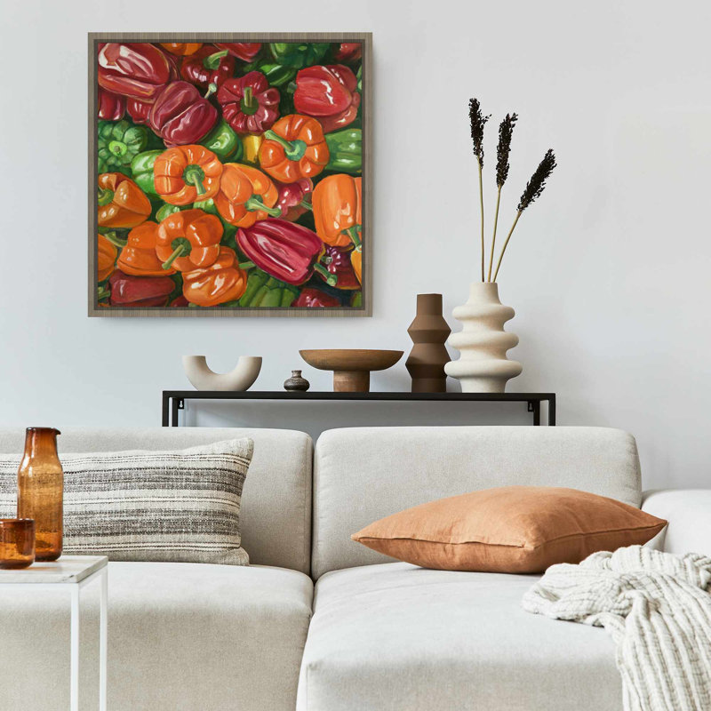 Rustic gastronomie, toile encadrée rouge - Beaucoup de poivrons