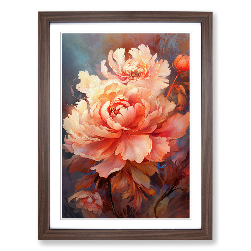 XYZ-FRM-V1223-5063 Peony Flower No.3 - Single Picture Frame Print on Wood, 34cm H x 25cm W x 2cm D, Walnut