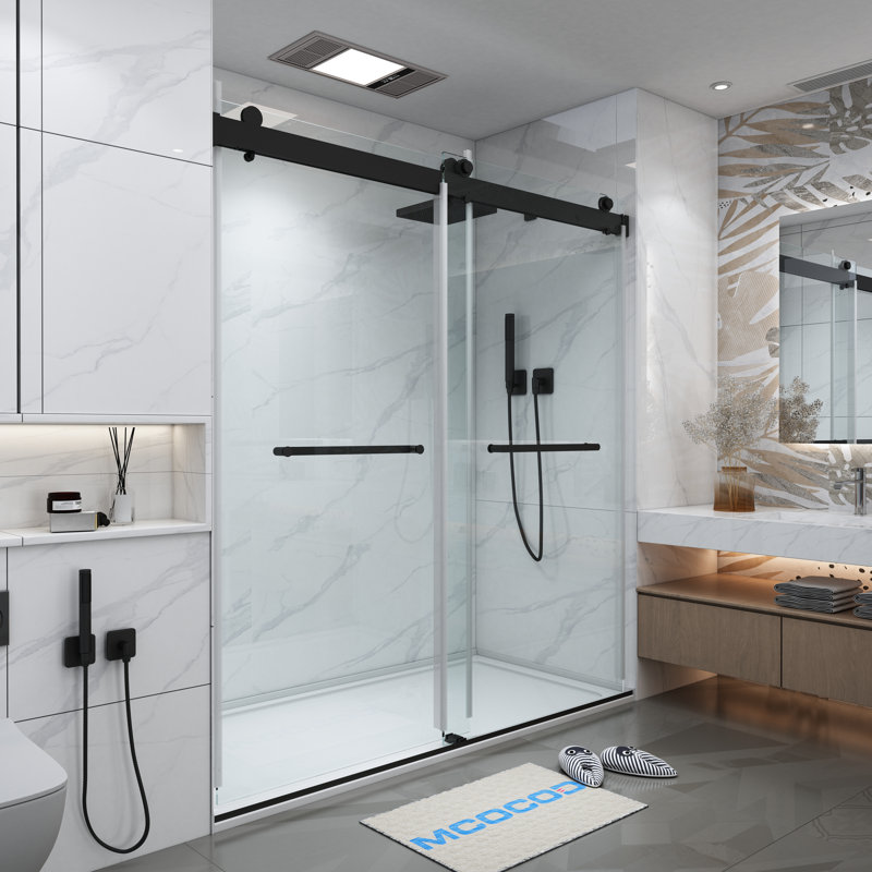 Opal Mirage MCOCOD 70-76.75"W x 76"H Double Sliding Frameless Soft Close Shower Door with 3/8"(10mm)Clear Glass, Black