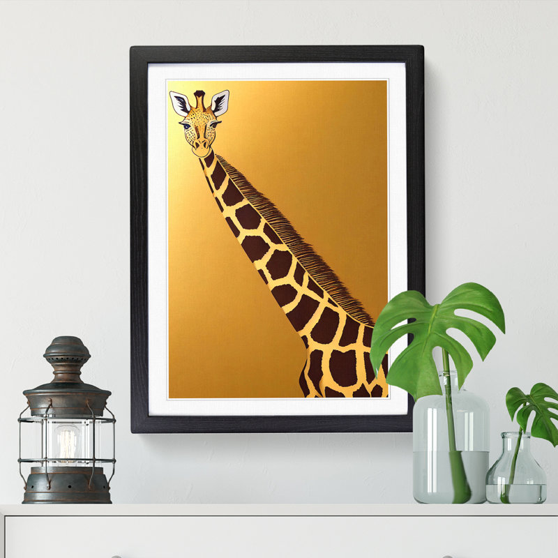 Giraffe Gold Leaf - Wall Art, 46cm H x 34cm W x 2cm D, Walnut Framed Paper, White
