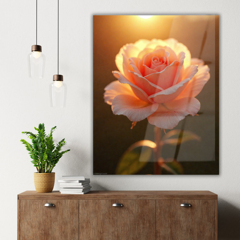 Art mural en verre trempé pêche rose, H 36 po x l 24 po