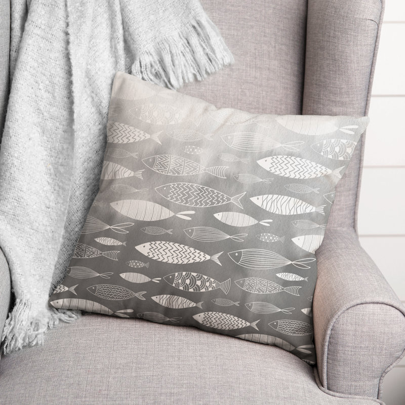  Watercolor Fish Square Pillow Cover & Insert, Gray