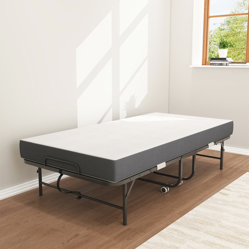 Lit escamotable 3,7 po pour matelas en mousse à mémoire de forme - portable pour petits espaces, structure en métal, 75 po x 38 po, facile à assembler avec une éponge confortable pour invités supplémentaires, 38 po