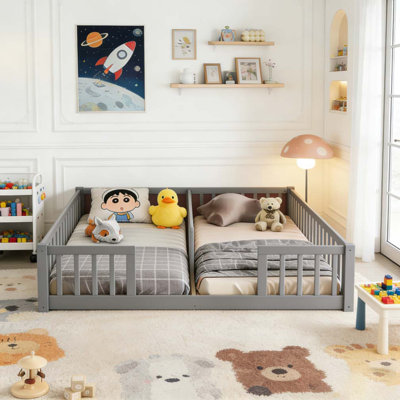 Double Twin Floor Bed with Fence, Guardrails