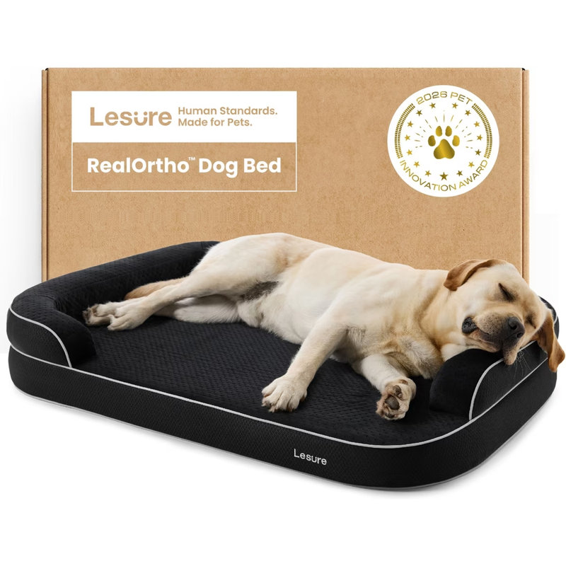 Lesure RealOrtho 3-Layer Orthopedic & Memory Foam Sofa with Removable Cover Dog Bed, XL Pro (7" H x 45" W x 32" D), Black