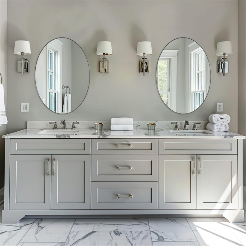 Kaitlee Modern Oval Bathroom Vanity Wall Mirror | Stainless Steel Frame, Polished Chrome, 28'' x 20'', Oval