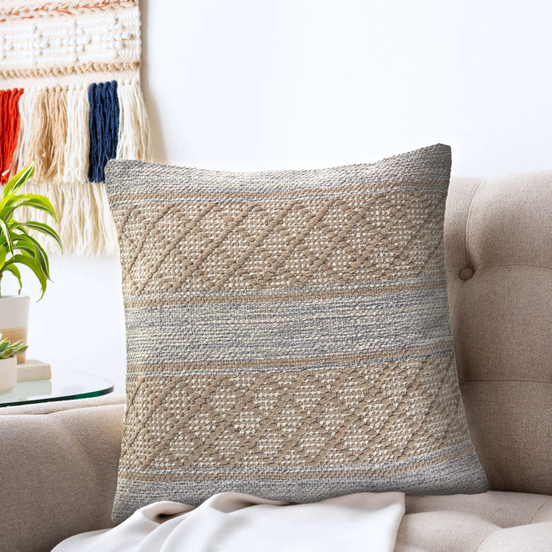 Housse et insert de coussin décoratif carré, Polyester/ bourre en polyester, Treillis rayé beige