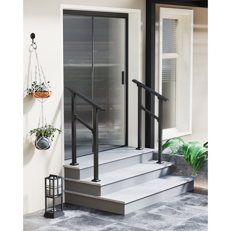 1 piece Adjustable Outdoor Handrail for 3 Steps – Weatherproof Non-Slip Garden Grab Rail with Installation Kit, Safety Support for Elderly on Exterior Stairs, Matte Black