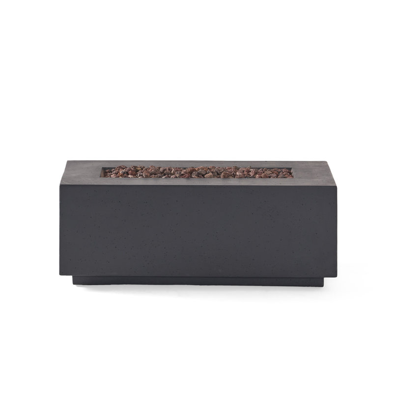 Outdoor 40,000 BTU Rectangular Mgo Concrete Propane Fire Pit For Patio Ambiance And Warmth, Dark Gray