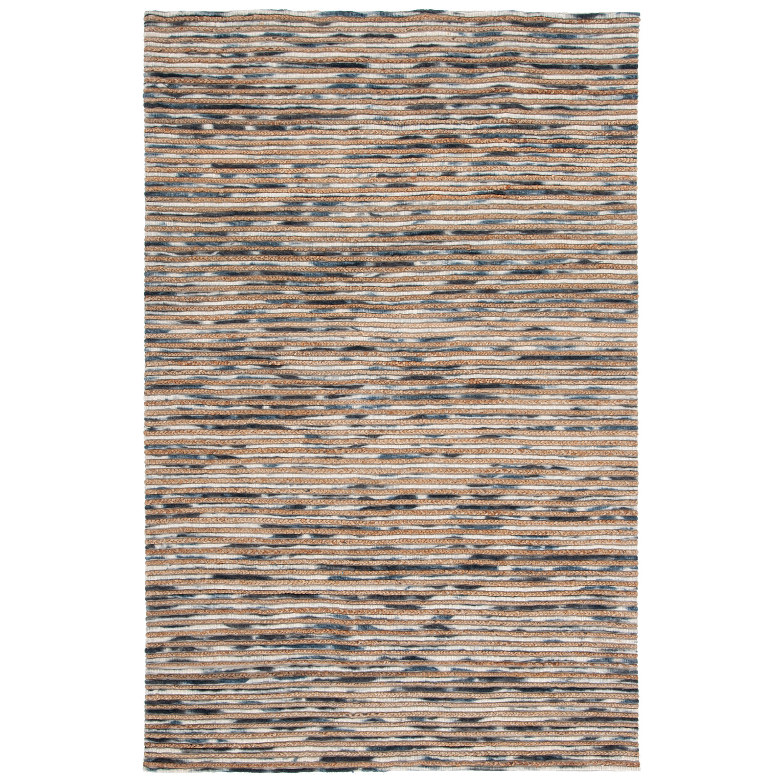 Cocci Natural Gray Hand-Loomed Striped Jute Rug, Rectangle 6' x 9'
