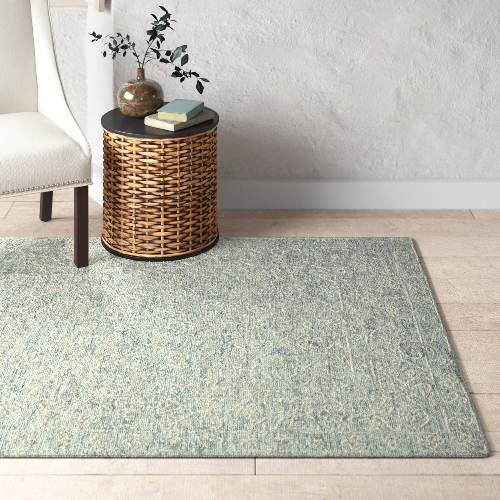 Millcreek Handmade Wool Ocean/Ivory Rug, Rectangle 5' x 7'6"