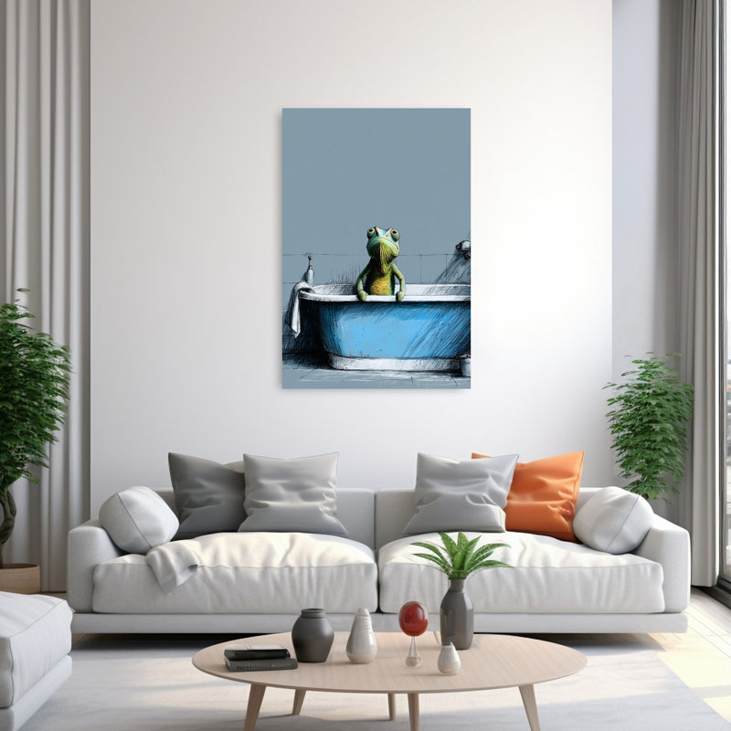 «Chameleon Bath Time Serene Whimsical Contemporary», art mural, H 60 po x l 40 po