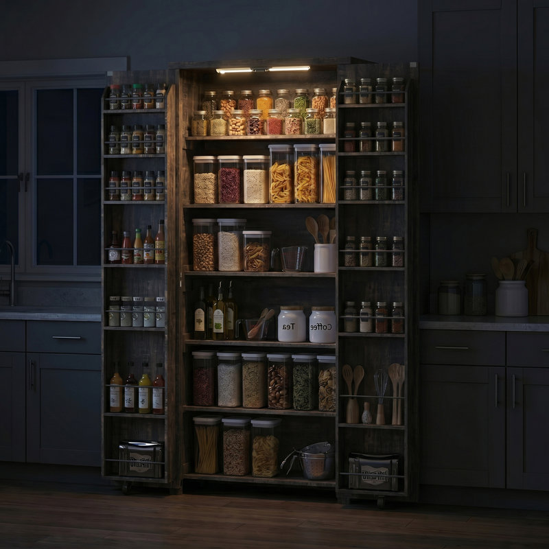 Armoire de rangement de 72 po de hauteur, garde-manger avec tablettes réglables, Brun foncé rustique