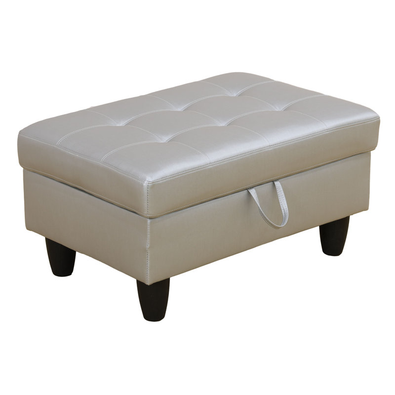 Faux Leather Ottoman, Silver White Faux Leather