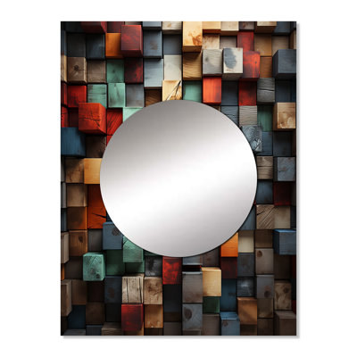 Blue and red abstract cubes II - Cubism Decorative Wall Mirror, Modern Mirror, Printed Metal Art