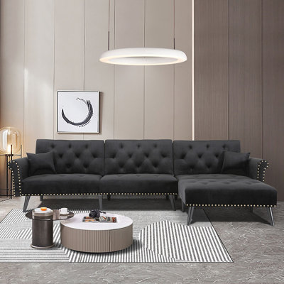 Canapé-lit et chaise longue réversible en velours Ahilyn