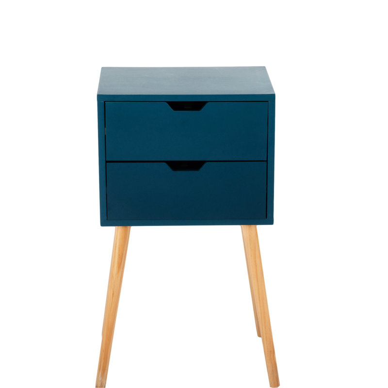 Table de salon 2 tiroirs bleue, style Mid-Century, pour