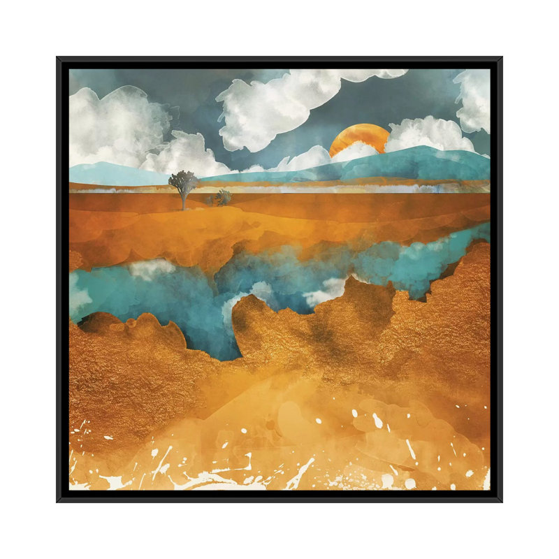 River du désert, H 18 po x l 18 po x P 1,5 po, Toile avec cadre noir, Pas de tapis