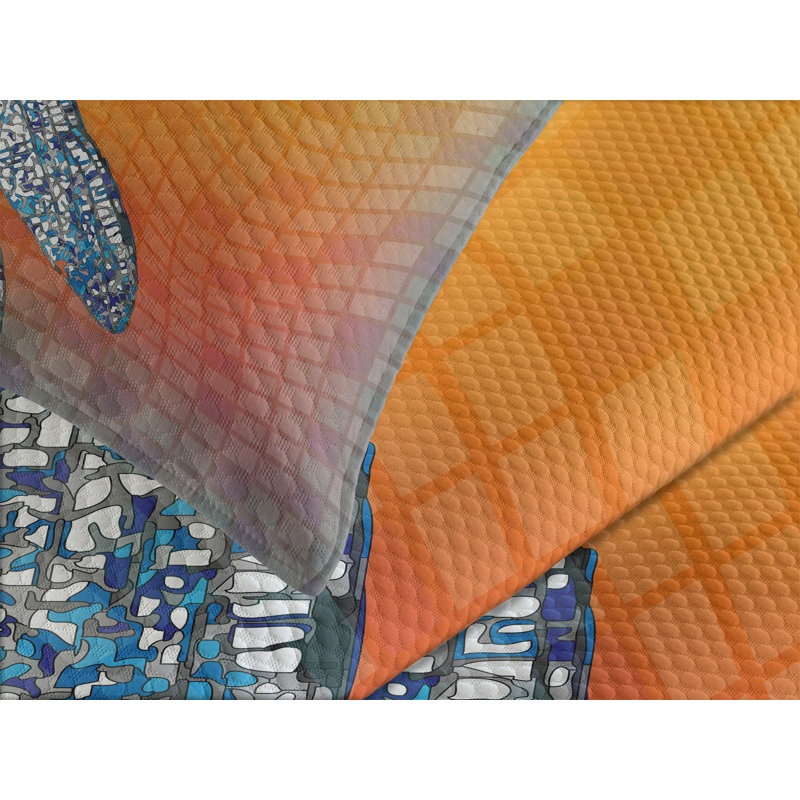 Ambesonne Orange Bedspread Set Drangonfly Digital Theme Multicolor, King Bedspread + 2 Standard Shams