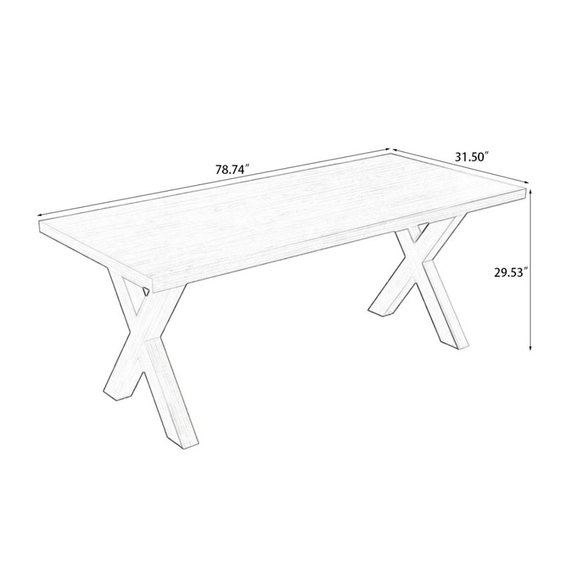 Solid wood rectangular brown dining table, 29.53"H x 78.74"L x 31.5"W