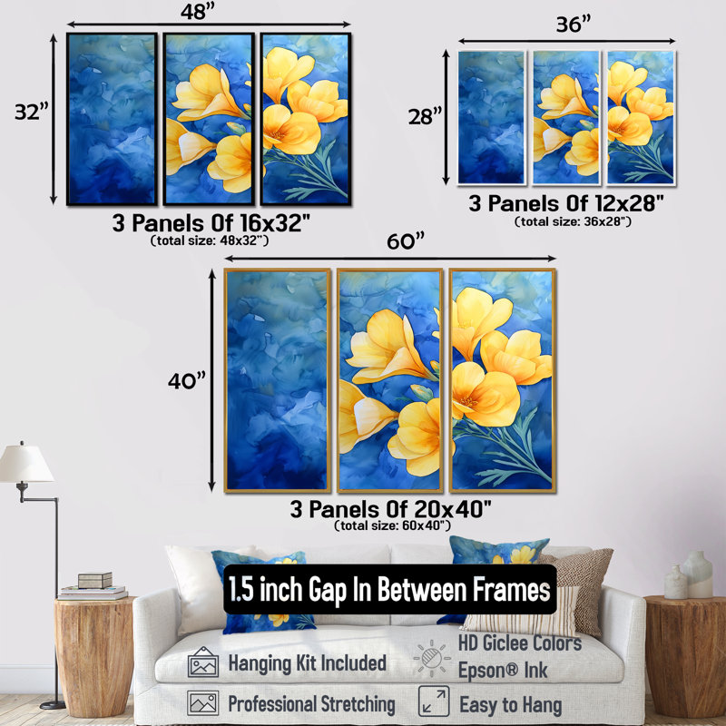 Ensemble de salon Addan - Irises Wall Art, Reproduction avec cadre flottant, Argent argent, 32" H x 48" W