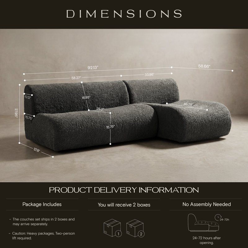 Canapé modulaire à 3 places avec méridienne réversible en forme de L Grossman Boneless Boneless, Gris
