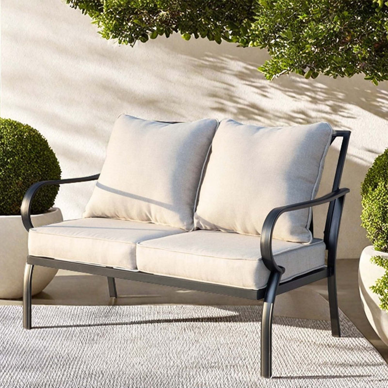 Patio Loveseat, Outdoor Sofa with Cushions, Waterproof Modern Design for Porch, Balcony & Garden, Beige