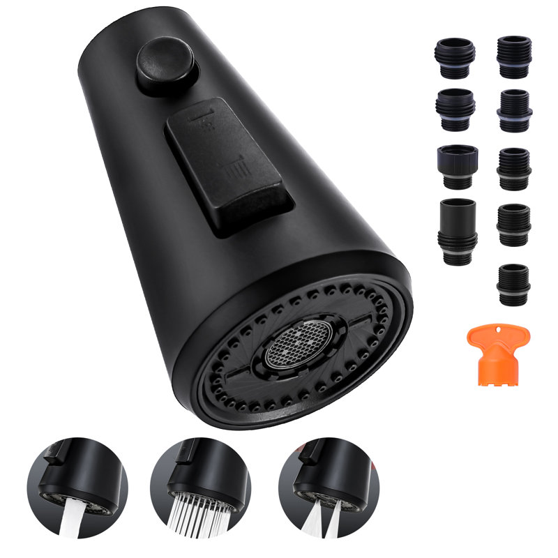 3-Function Sprayer Pull Down Kitchen Faucet Spray Head Replacement With 9-Adapter Kit, Matte Black