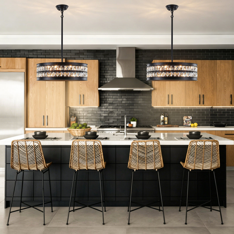 Modern 6-Light Dimmable Drum Crystal Chandelier