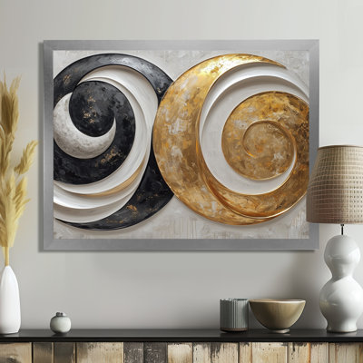 Abstract Gold And White Eclipse Of Moons I - Abstract Spirals Wall Art