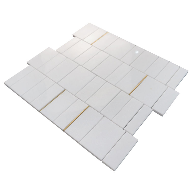 Natural Dorato White And Gold 12.6 In. X 12.92 In. Interlocking Polished Marble Mosaic Tile