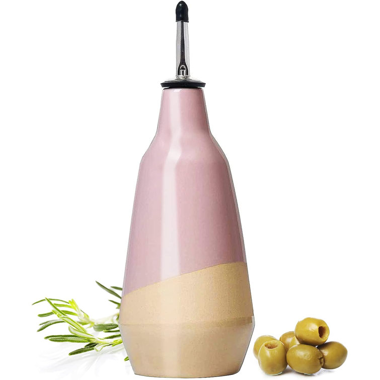 Prep & Savour Distributeur d'huile d'olive en céramique Gute Cruet - Cadeau  parfait pour la décoration intérieure - Bouteille de vinaigrier 400 ml avec  verseurs - Carafe d'huile d'olive rose pour la