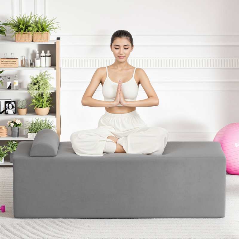  2-in-1 Foldable Yoga Chair with Removable Washable Cover, Ergonomic Chaise Lounge and Bed Bench for Home Studio, Gray