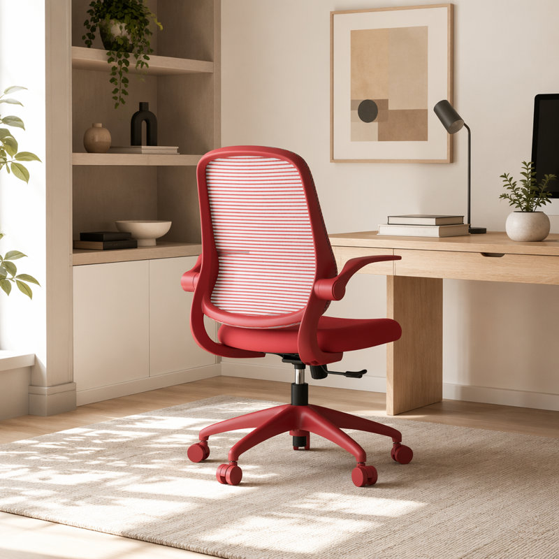  Chaise de bureau ergonomique et pivotante avec accoudoirs rabattables, chaise de bureau en filet avec support lombaire, coussin ignifuge pour le bureau personnel