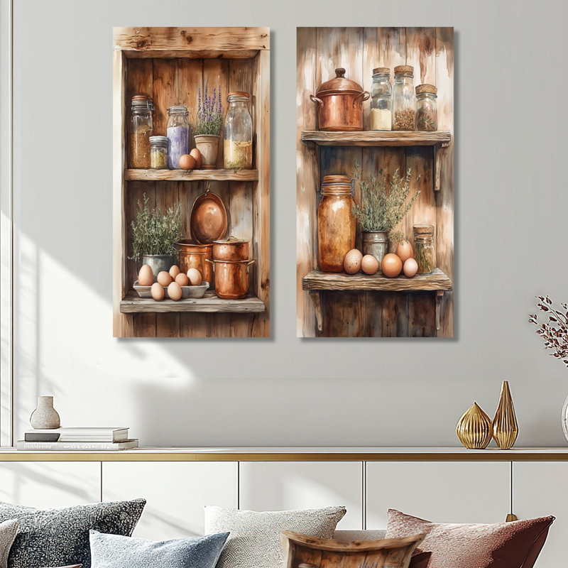 Tablette de cuisine rustique nature morte - impressions murales culinaires en métal 2 pièces, 32" H x 32" W