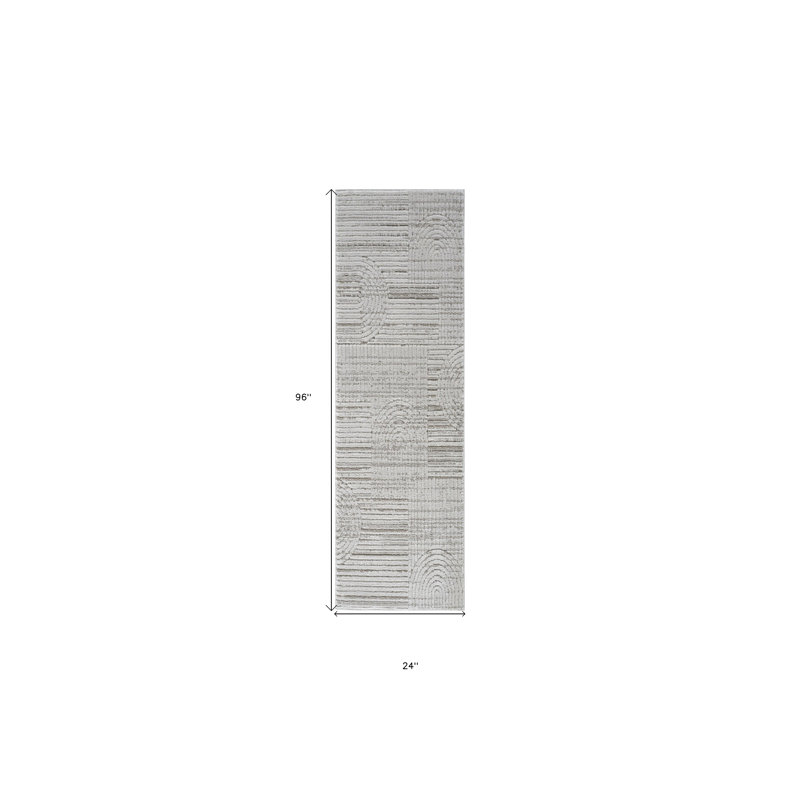 8' Gray And Ivory Abstract Distressed Runner Rug