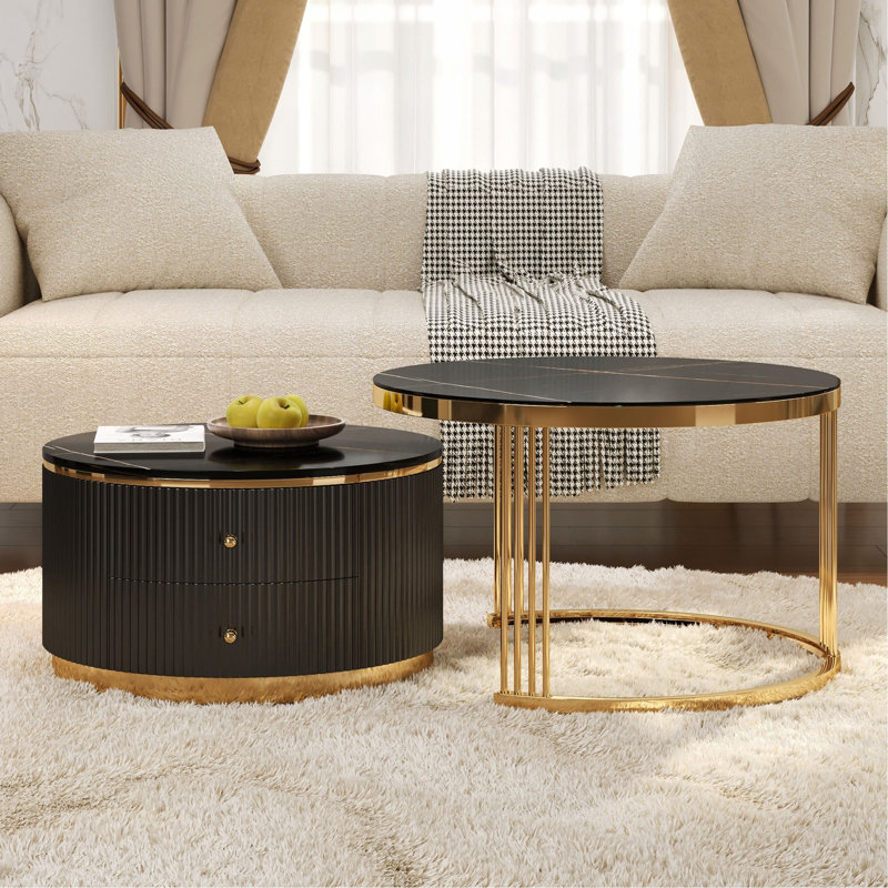 Table basse gigogne 2 pièces Modern Modern, Noir, Noir / or