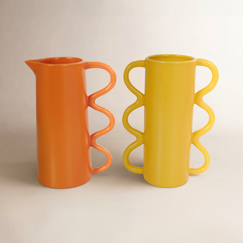 Ensemble de 2 vases de table en céramique Edicott, Orange / Jaune