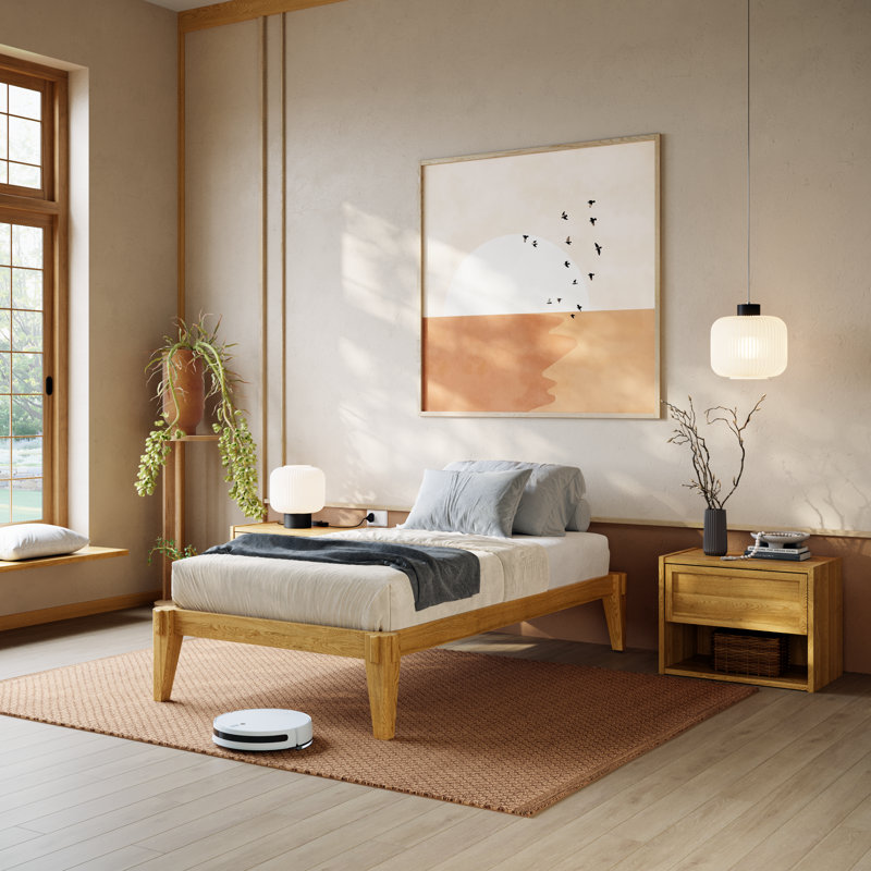 Jamerian Solid Wood Platform Bed Frame Without Headboard, Modern Bed, Twin, Natural