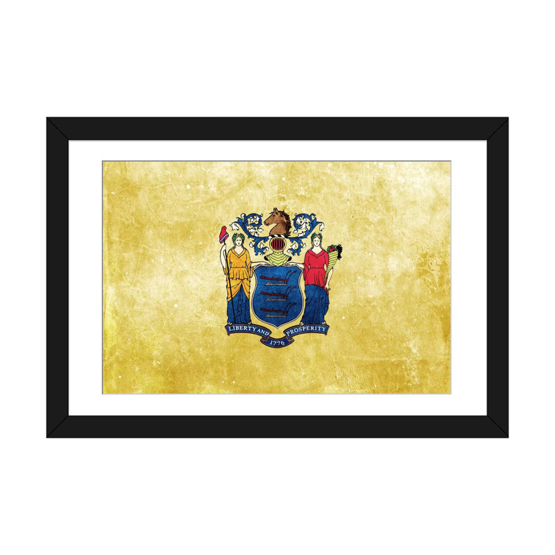 « flags new jersey », impression sur toile, H 16 po x l 24 po x P 1 po, Papier beaux-arts encadré noir, Blanc