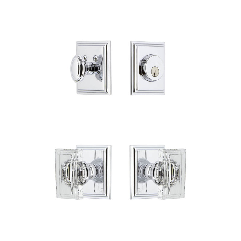 Ensemble d'entrée complet avec rosette carrée et bouton en cristal Carre, 2.375", Chrome brillant