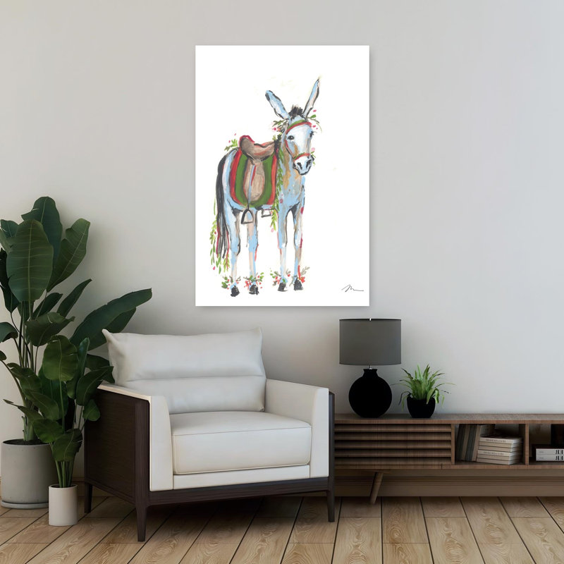 «Christmas Donkey I», art contemporain hivernal, H 36 po x l 24 po